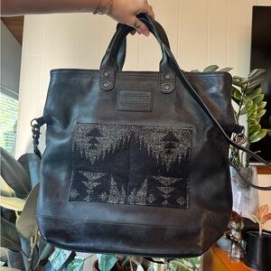 Pendleton Black leather & wool tote